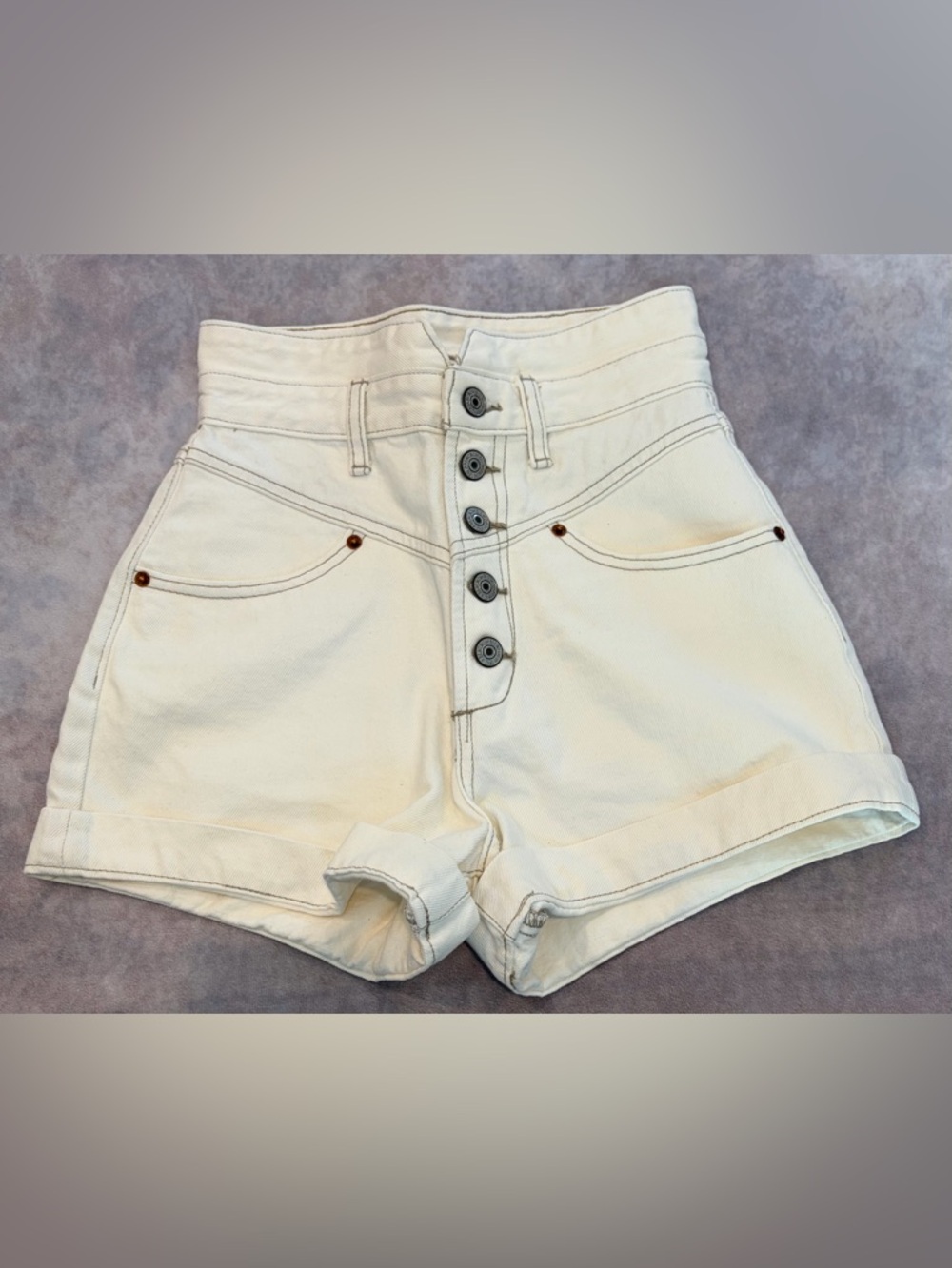 Abercrombie & Fitch High-Waist Cream Button-Front Denim Shorts